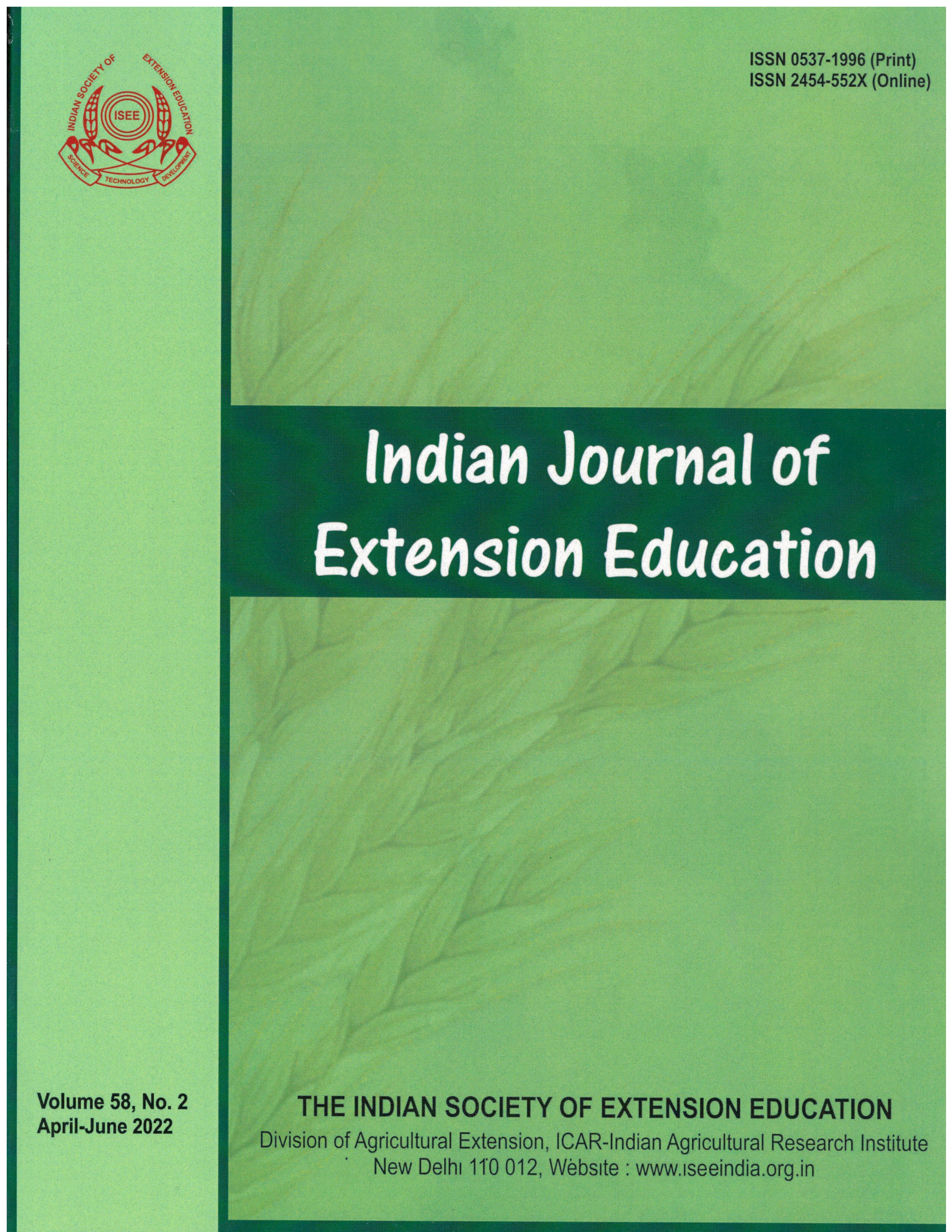 					View Vol. 58 No. 2 (2022): Indian Journal of Extension Education
				