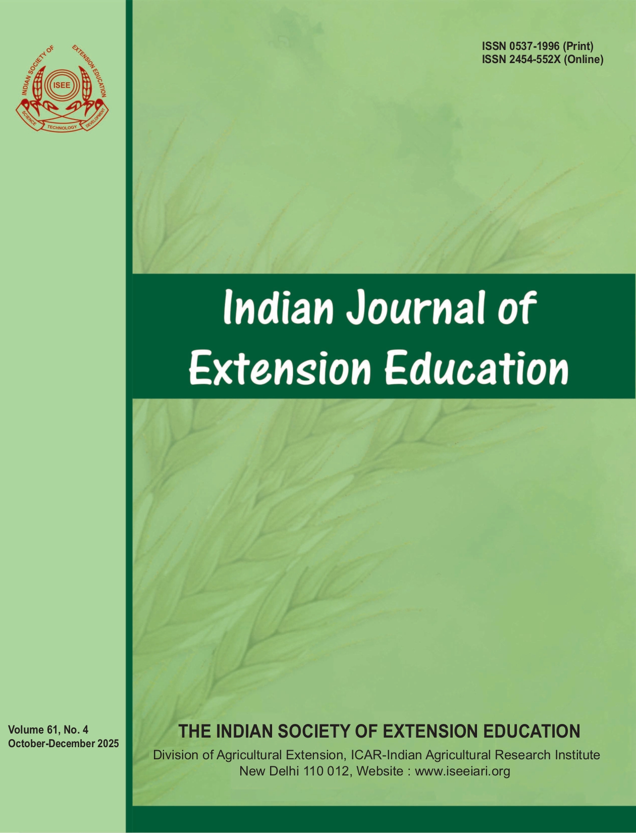 View Vol. 61 No. 4 (2025): Indian Journal of Extension Education