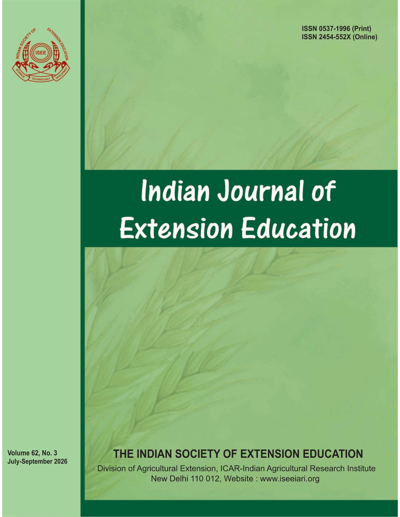 					View Vol. 62 No. 3 (2026): Indian Journal of Extension Education
				