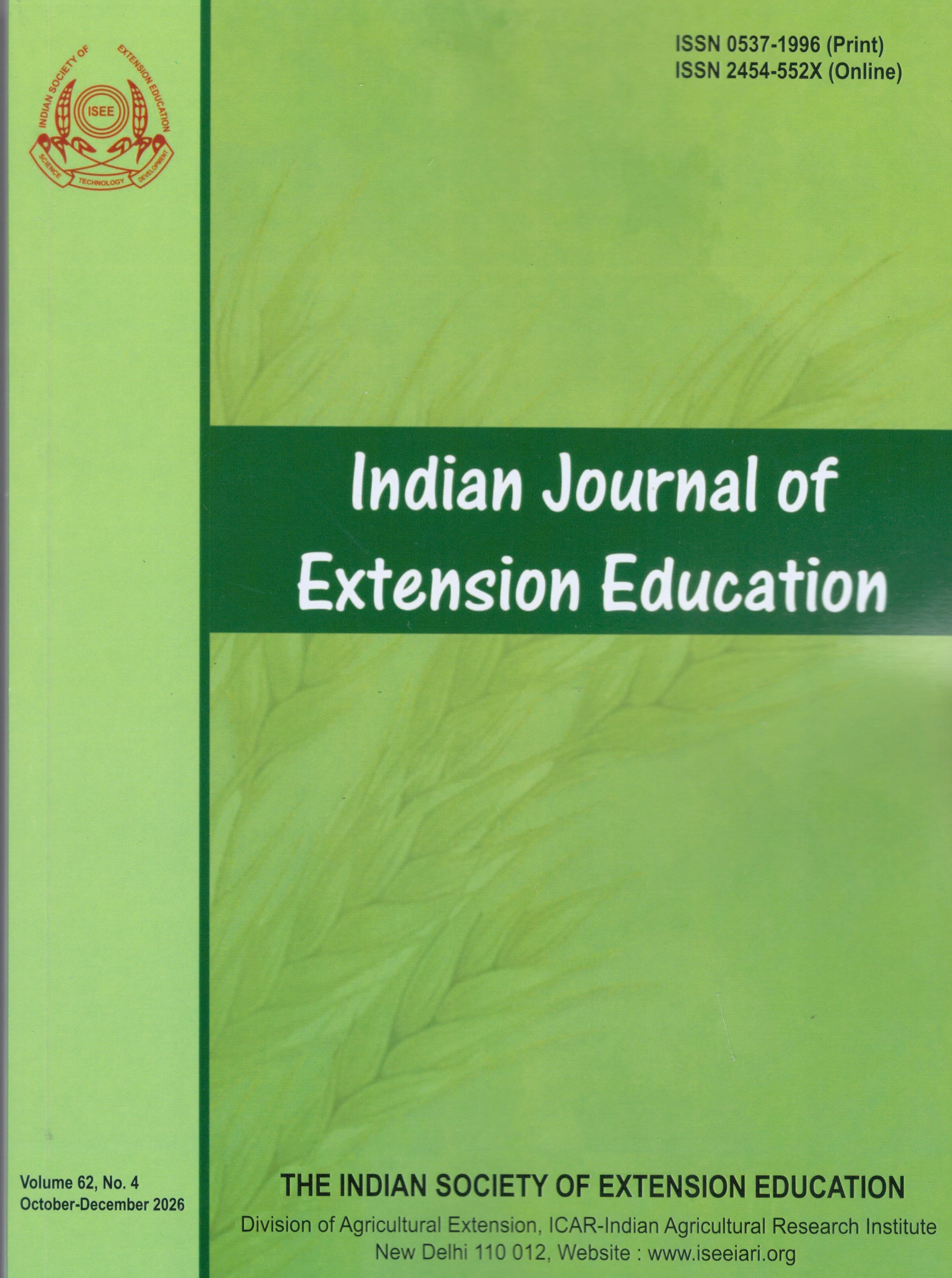 					View Vol. 62 No. 4 (2026): The Indian Journal of Extension Education
				
